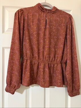 DR2 Printed Peplum Blouse with High Neck Medium
